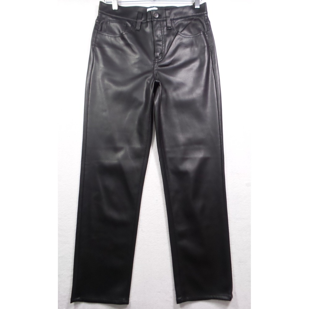 J Crew Pants Womens Size 28 Black Faux Leather High Rise Straight Leg Lined
